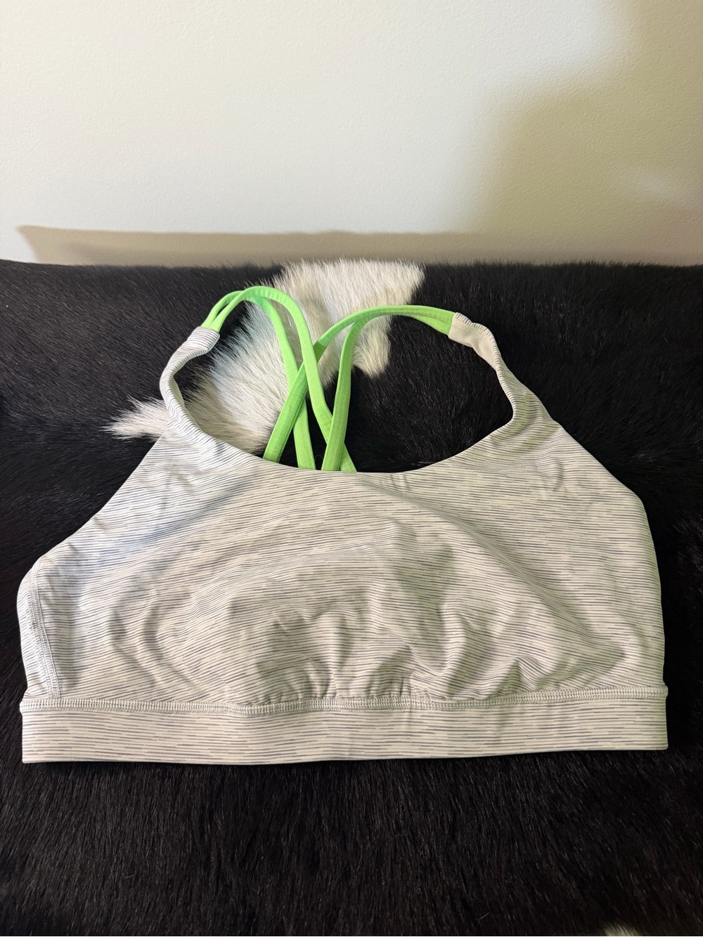 lululemon athletica Light Gray Striped Sports Bra with Neon Green Straps
